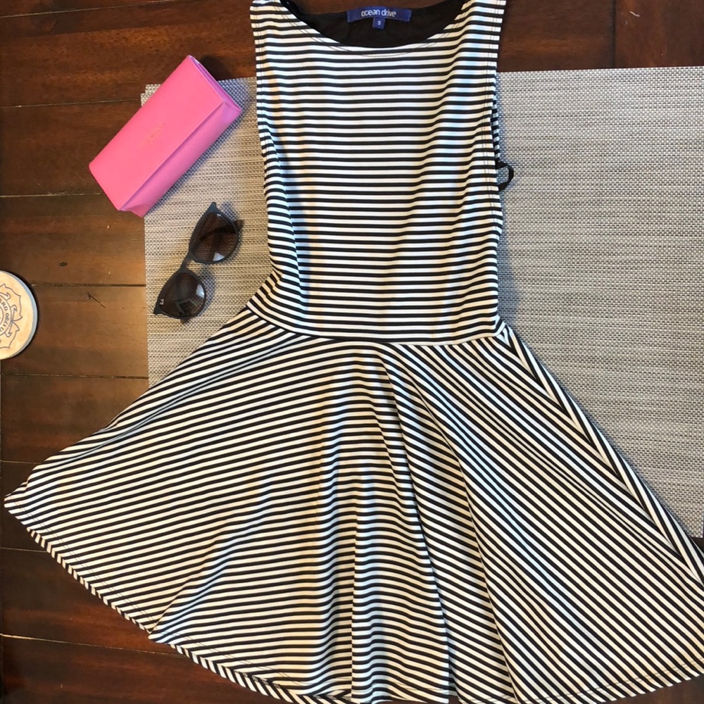 Black and white striped mini dress